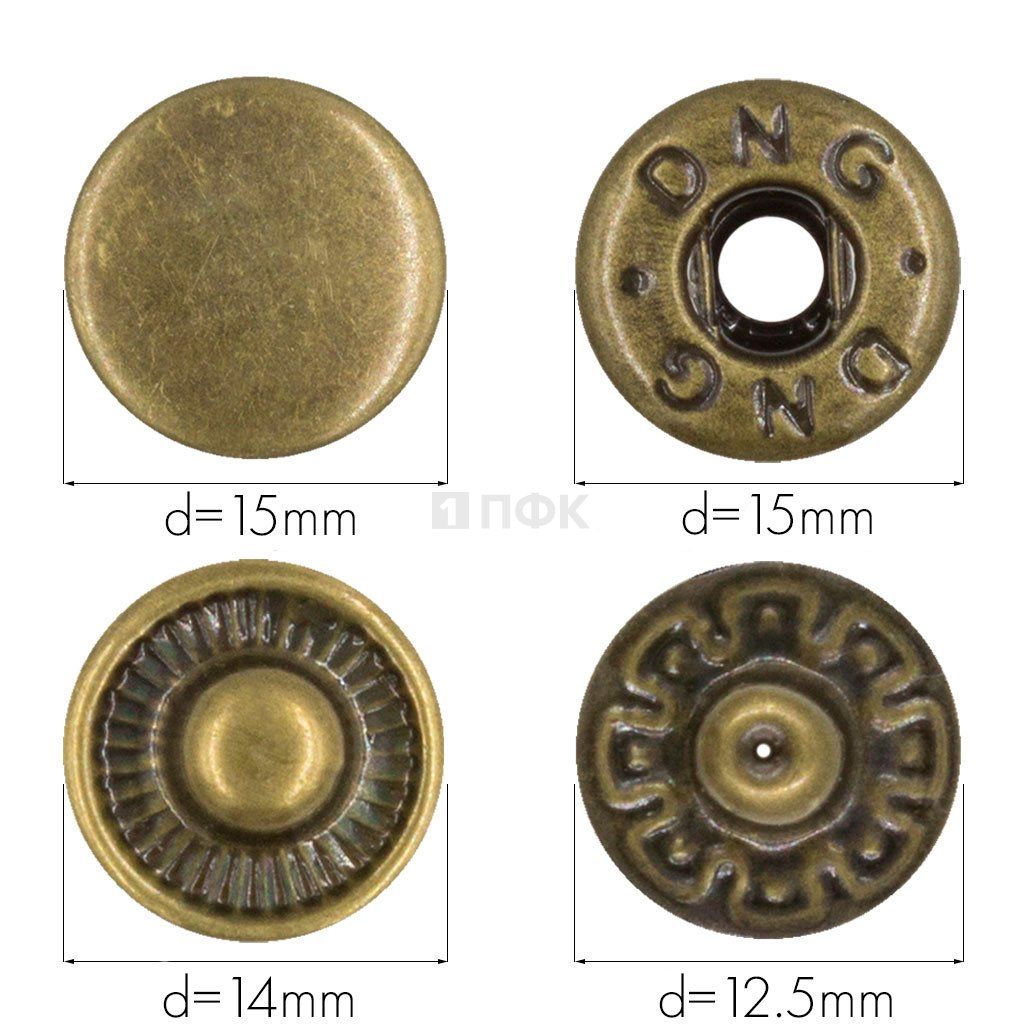 Кнопка для одежды 15мм Альфа нерж цв антик (уп 720шт) DNG