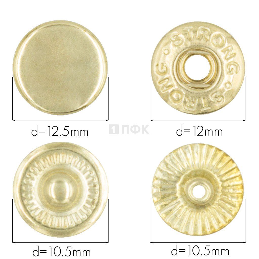 Кнопка для одежды 12,5мм Альфа латунь цв золото (уп 1440шт) STRONG