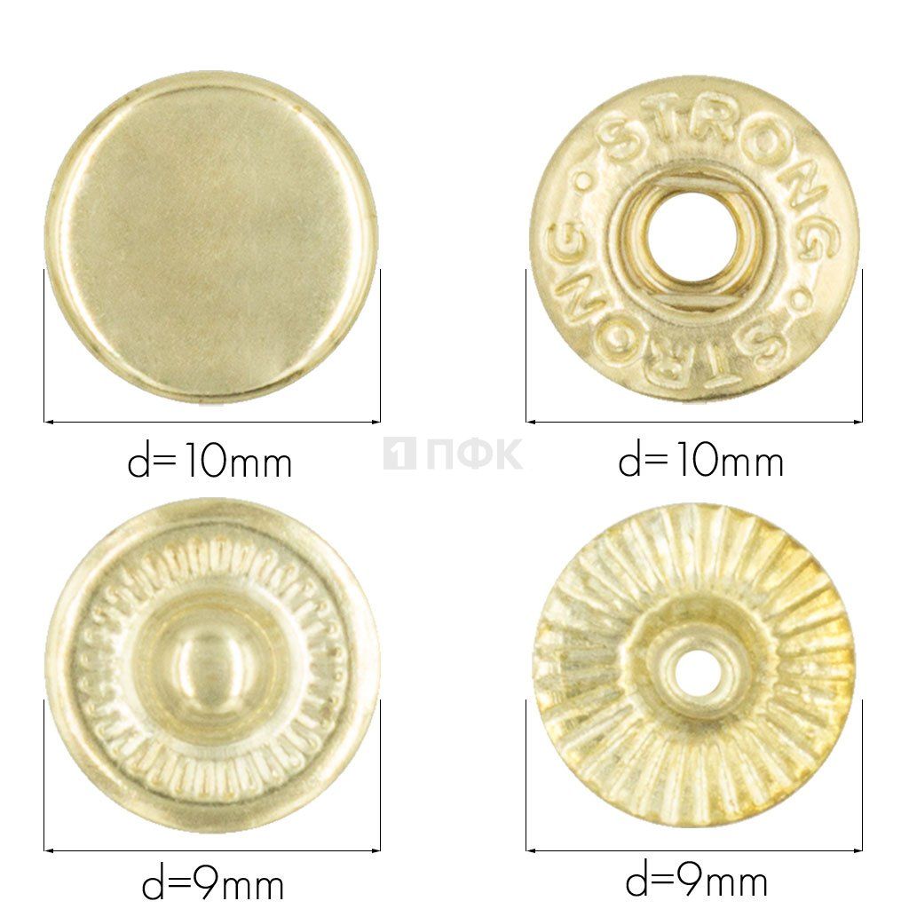 Кнопка для одежды 10мм Альфа латунь цв золото (уп 1440шт) STRONG