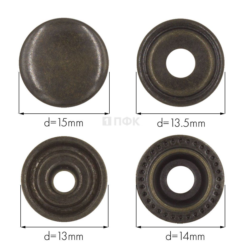 Кнопка для одежды 15мм №61 латунь цв антик (уп 720шт) NEW STAR