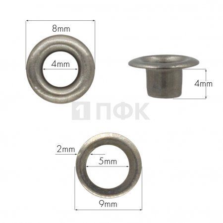 люверсы №2 4мм сталь цв никель тем (уп 5000шт) 